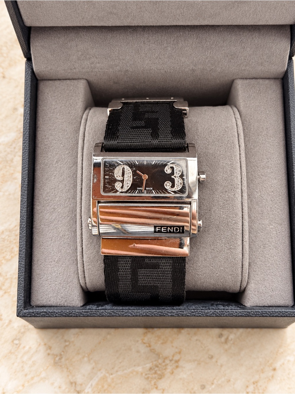 Breathtaking authentic in box Fendi Zio Code Watch FF strap EUC